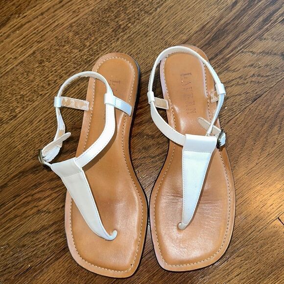 Lauren Ralph Lauren Fabiola white thong low chunky heel sandals - Picture 1 of 10